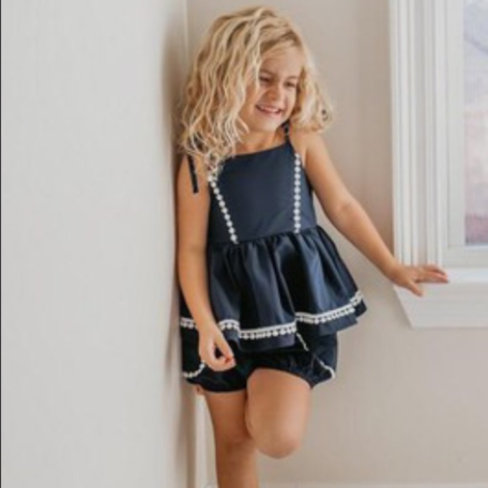 NWT Navy Halter Peplum Top & Bubble Shorts Coordinating Matching Set - Picture 1 of 3
